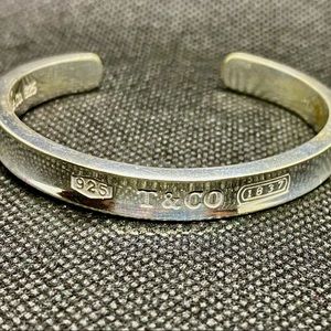 Pretty Petite Tiffany and Co. Sterling Silver 1837 Cuff Bracelet, 1/4” Wide